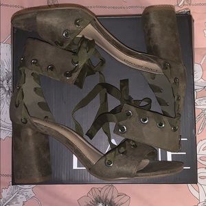 LANE BRYANT DARK OLIVE GROMMET LACED HEEL SANDAL